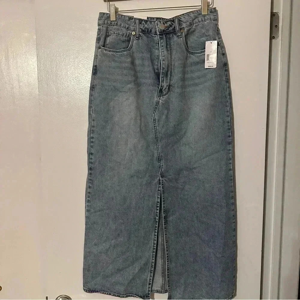 New BLANK NYC Maxi Denim Skirt worn in distressed size 28 women